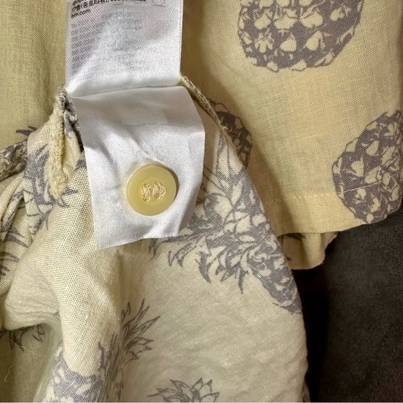 H&M Linen Cotton Pineapple Print Resort Shirt Yellow Tropicalcore XS Oversized - Picture 6 of 10